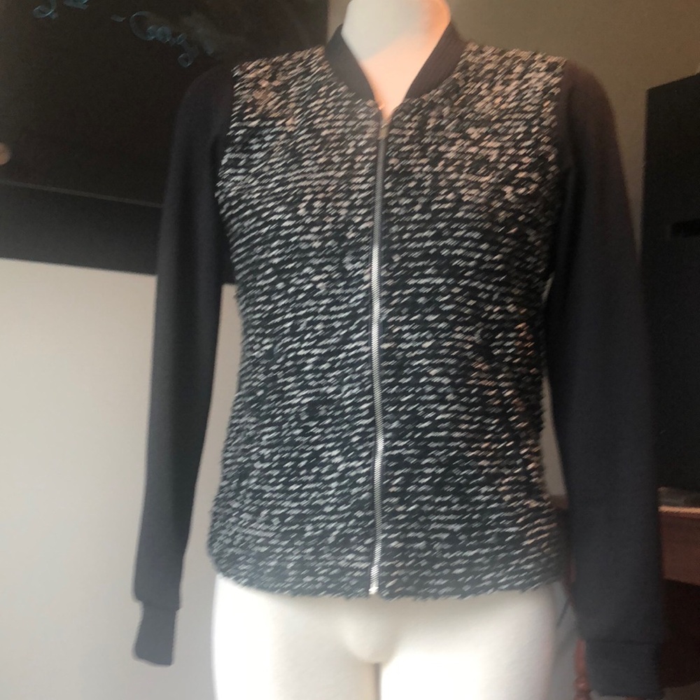 Black and White Bomber Jacket with Textured Pattern Front Size S